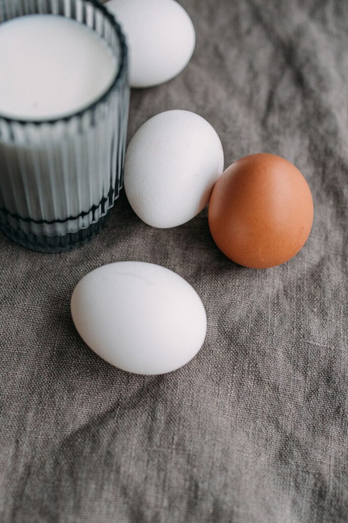 Eggs and a glass of milk, food sources of vitamin B12